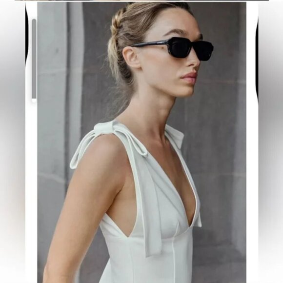 Zara Short Dress with Bows NWT Oyster White Size Large - Picture 3 of 11